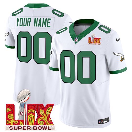 Philadelphia Eagles Super Bowl LIX Patch Vapor Limited Custom Jersey - All Stitched
