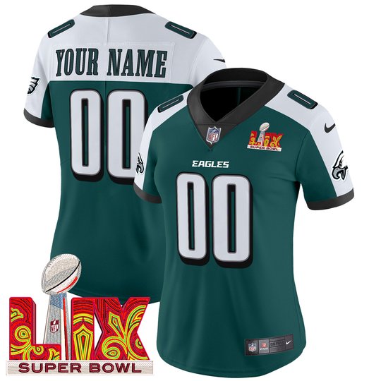 Philadelphia Eagles Super Bowl LIX Patch Vapor Limited Custom Jersey - All Stitched