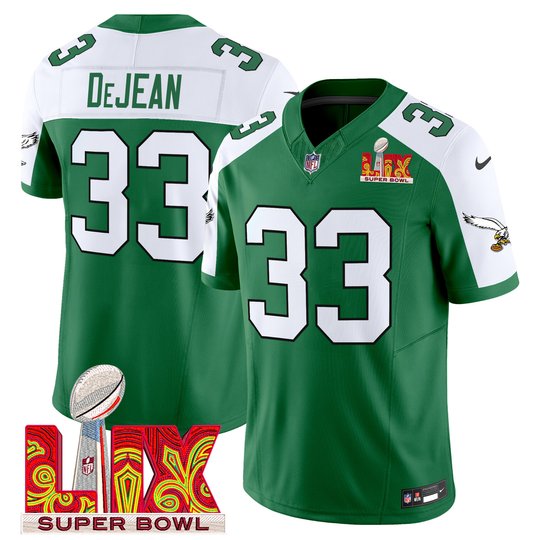 Men's Philadelphia Eagles Kelly Green Super Bowl LIX Patch Vapor Limited Jersey - All Stitched