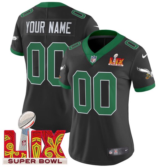 Philadelphia Eagles Kelly Green Super Bowl LIX Patch Vapor Limited Custom Jersey - All Stitched
