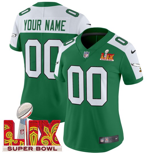 Philadelphia Eagles Kelly Green Super Bowl LIX Patch Vapor Limited Custom Jersey - All Stitched