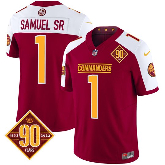 Men's Washington Commanders 90th Anniversary Patch Vapor Limited Jersey - All Stitched