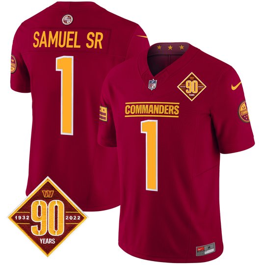 Men's Washington Commanders 90th Anniversary Patch Vapor Limited Jersey - All Stitched