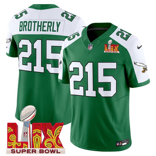 Men's Philadelphia Eagles Kelly Green Super Bowl LIX Patch Vapor Limited Jersey - All Stitched