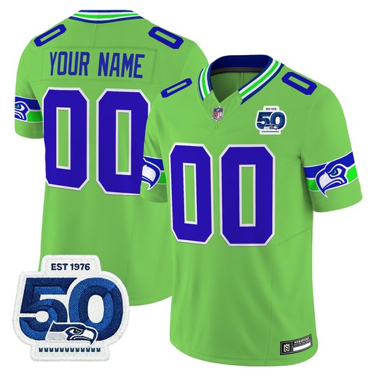 Seattle Seahawks 50th Anniversary Patch Vapor Limited Custom Jersey - All Stitched