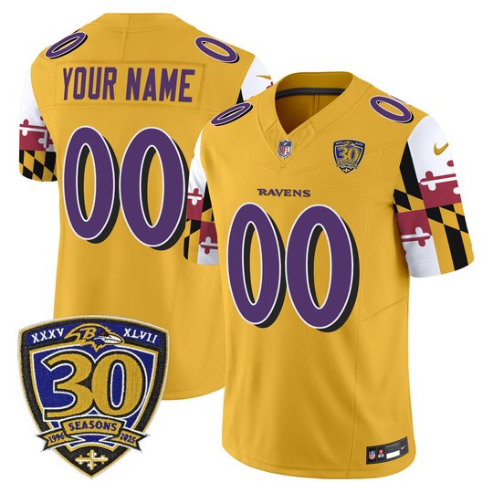 Baltimore Ravens 'Maryland Flag Edition' Vapor Limited Custom Jersey - 30th Anniversary Patch - All Stitched