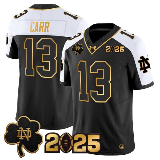Men's Notre Dame Fighting Irish 2025 CFP Final Patch Gold Vapor Limited Jersey - All Stitched