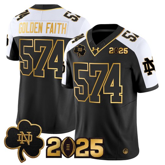 Men's Notre Dame Fighting Irish 2025 CFP Final Patch Gold Vapor Limited Jersey - All Stitched