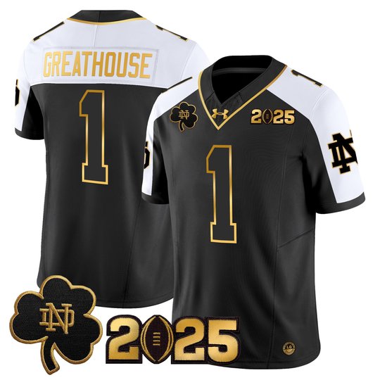 Men's Notre Dame Fighting Irish 2025 CFP Final Patch Gold Vapor Limited Jersey - All Stitched