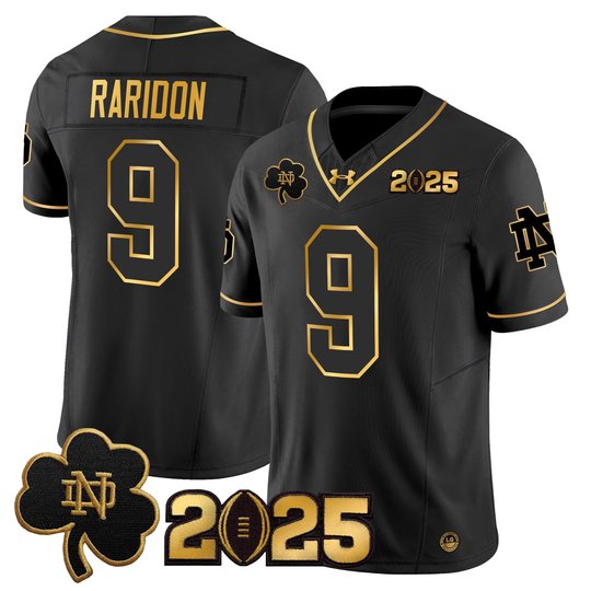 Men's Notre Dame Fighting Irish 2025 CFP Final Patch Gold Vapor Limited Jersey - All Stitched