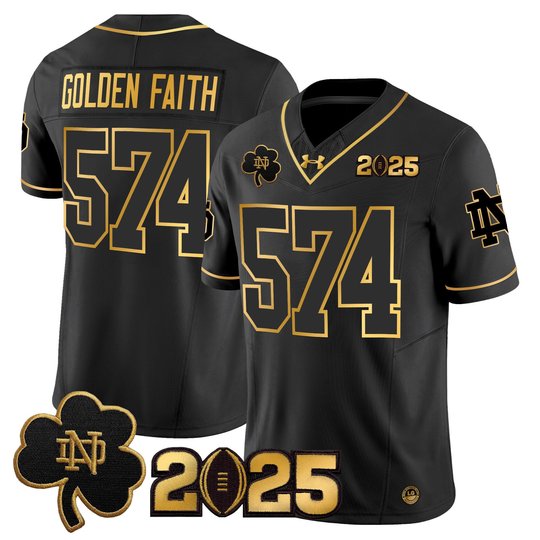 Men's Notre Dame Fighting Irish 2025 CFP Final Patch Gold Vapor Limited Jersey - All Stitched