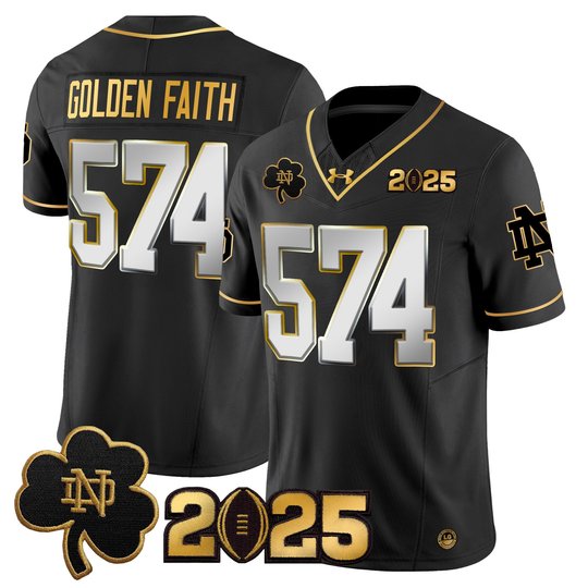 Men's Notre Dame Fighting Irish 2025 CFP Final Patch Gold Vapor Limited Jersey - All Stitched
