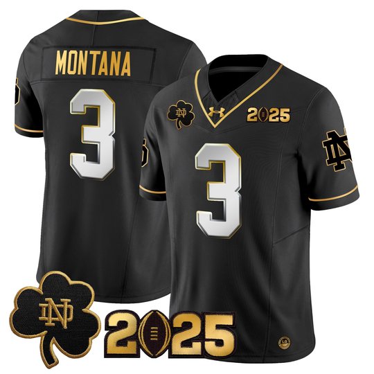Men's Notre Dame Fighting Irish 2025 CFP Final Patch Gold Vapor Limited Jersey - All Stitched