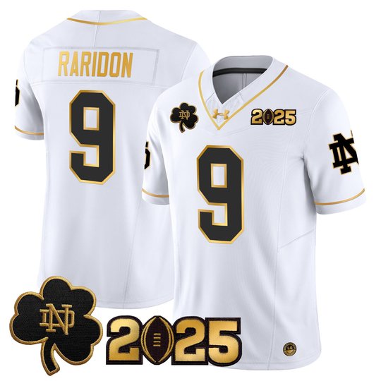 Men's Notre Dame Fighting Irish 2025 CFP Final Patch Gold Vapor Limited Jersey - All Stitched