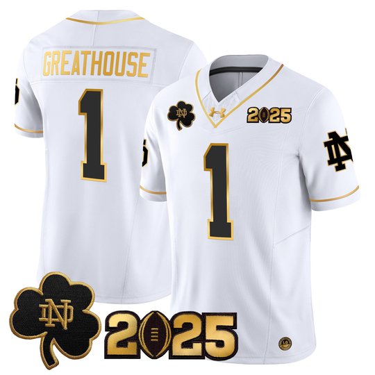 Men's Notre Dame Fighting Irish 2025 CFP Final Patch Gold Vapor Limited Jersey - All Stitched