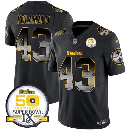 Men's Steelers Arch Smoke 50th Anniversary Of Super Bowl IX Patch Vapor Limited Jersey - All Stitched