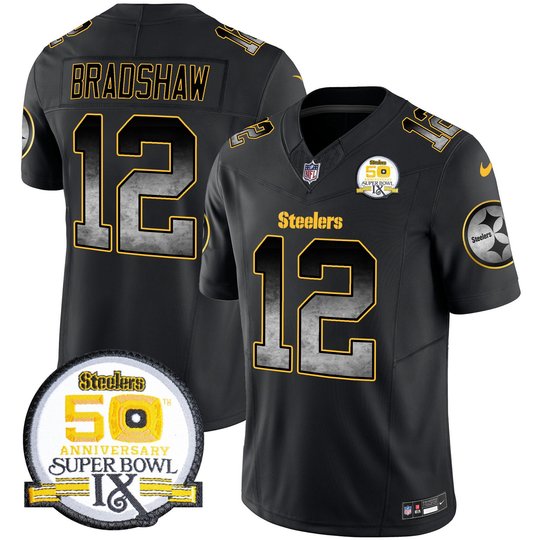 Men's Steelers Arch Smoke 50th Anniversary Of Super Bowl IX Patch Vapor Limited Jersey - All Stitched
