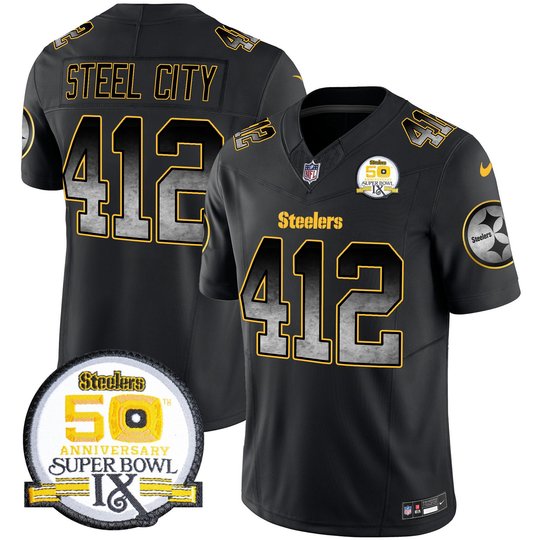 Men's Steelers Arch Smoke 50th Anniversary Of Super Bowl IX Patch Vapor Limited Jersey - All Stitched