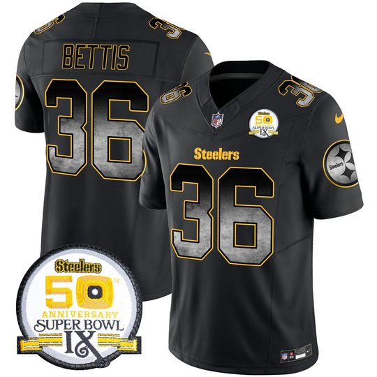 Men's Steelers Arch Smoke 50th Anniversary Of Super Bowl IX Patch Vapor Limited Jersey - All Stitched