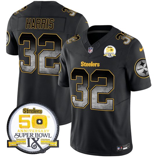 Men's Steelers Arch Smoke 50th Anniversary Of Super Bowl IX Patch Vapor Limited Jersey - All Stitched