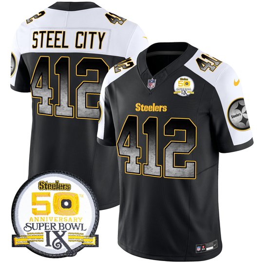Men's Steelers Arch Smoke 50th Anniversary Of Super Bowl IX Patch Vapor Limited Jersey - All Stitched