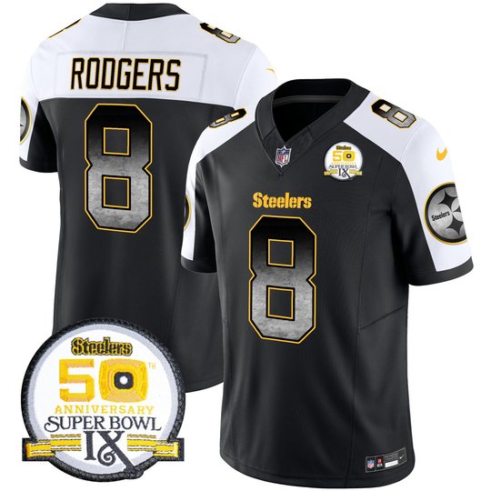 Men's Steelers Arch Smoke 50th Anniversary Of Super Bowl IX Patch Vapor Limited Jersey - All Stitched