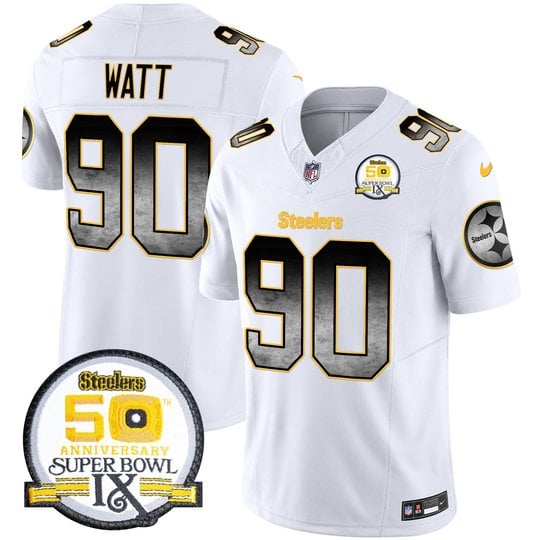 Men's Steelers Arch Smoke 50th Anniversary Of Super Bowl IX Patch Vapor Limited Jersey - All Stitched
