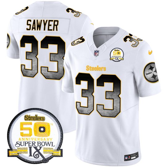 Men's Steelers Arch Smoke 50th Anniversary Of Super Bowl IX Patch Vapor Limited Jersey - All Stitched