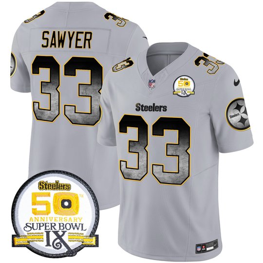 Men's Steelers Arch Smoke 50th Anniversary Of Super Bowl IX Patch Vapor Limited Jersey - All Stitched