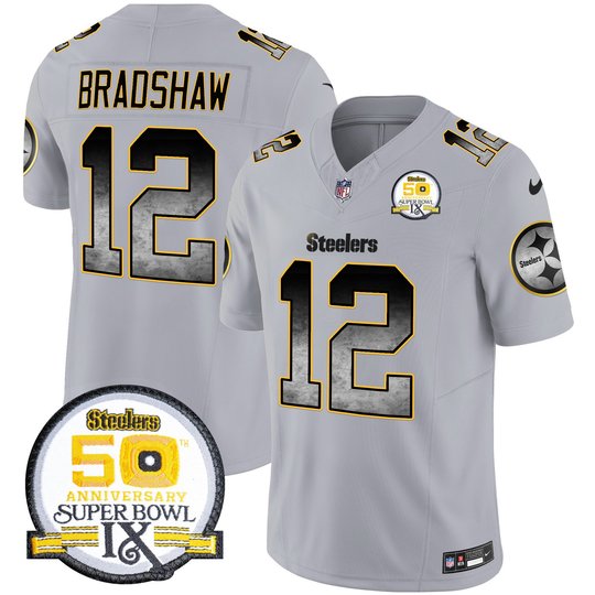 Men's Steelers Arch Smoke 50th Anniversary Of Super Bowl IX Patch Vapor Limited Jersey - All Stitched