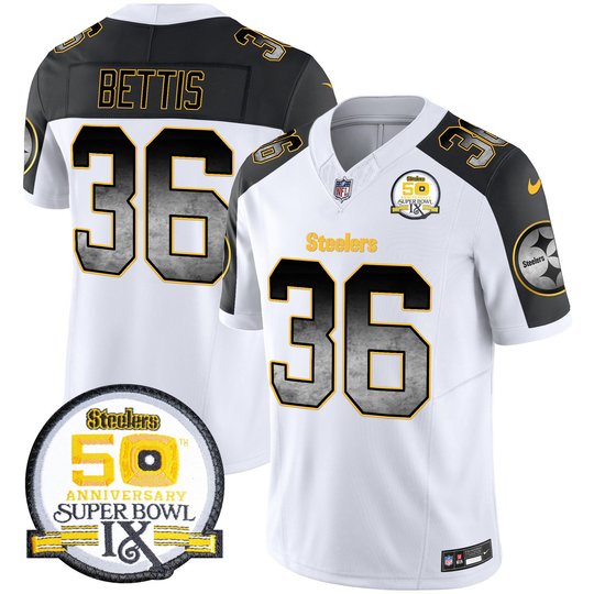 Men's Steelers Arch Smoke 50th Anniversary Of Super Bowl IX Patch Vapor Limited Jersey - All Stitched