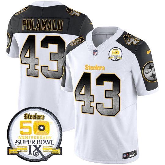 Men's Steelers Arch Smoke 50th Anniversary Of Super Bowl IX Patch Vapor Limited Jersey - All Stitched