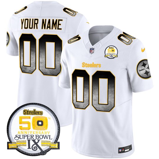 Steelers Arch Smoke 50th Anniversary Of Super Bowl IX Patch Vapor Limited Custom Jersey - All Stitched