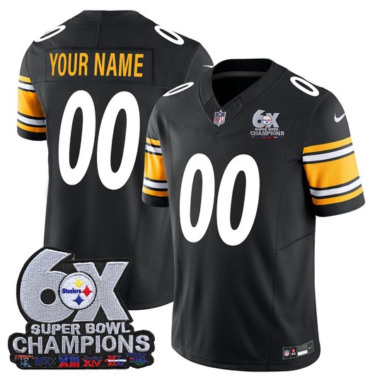 Pittsburgh Steelers 6-Time Champions Patch Vapor Limited Custom Jersey - All Stitched