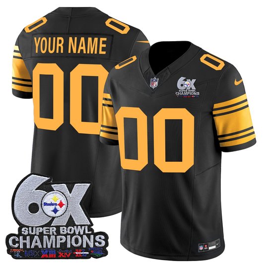 Pittsburgh Steelers 6-Time Champions Patch Vapor Limited Custom Jersey - All Stitched