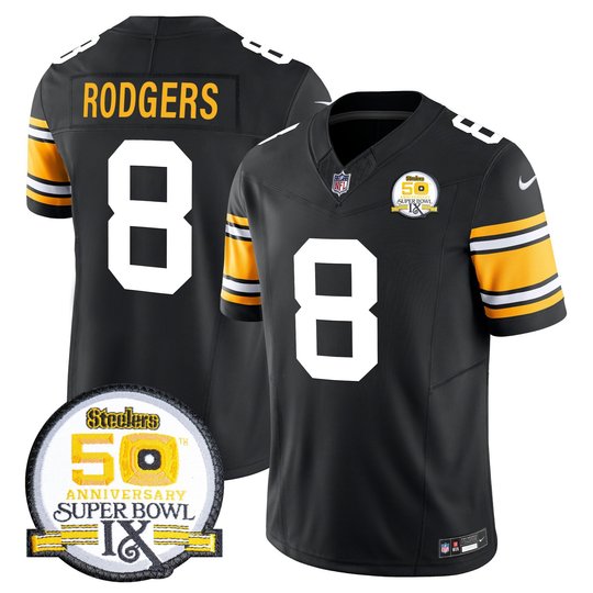 Men's Steelers 50th Anniversary Of Super Bowl IX Patch Vapor Limited Jersey - All Stitched