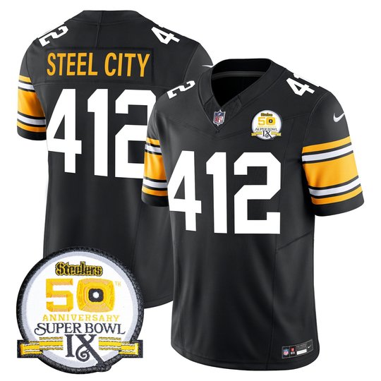 Men's Steelers 50th Anniversary Of Super Bowl IX Patch Vapor Limited Jersey - All Stitched
