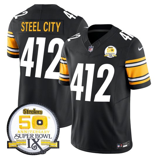 Men's Steelers 50th Anniversary Of Super Bowl IX Patch Vapor Limited Jersey - All Stitched