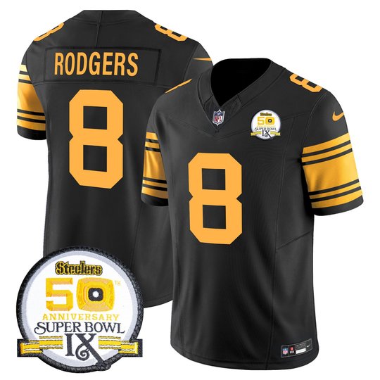 Men's Steelers 50th Anniversary Of Super Bowl IX Patch Vapor Limited Jersey - All Stitched