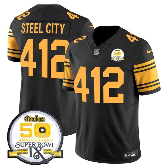 Men's Steelers 50th Anniversary Of Super Bowl IX Patch Vapor Limited Jersey - All Stitched