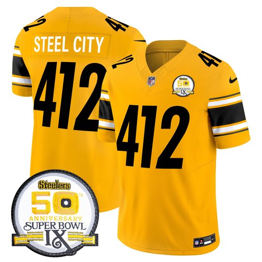 Men's Steelers 50th Anniversary Of Super Bowl IX Patch Vapor Limited Jersey - All Stitched