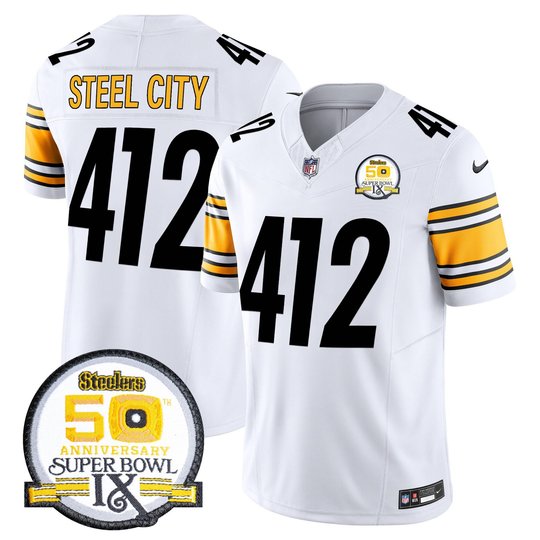 Men's Steelers 50th Anniversary Of Super Bowl IX Patch Vapor Limited Jersey - All Stitched