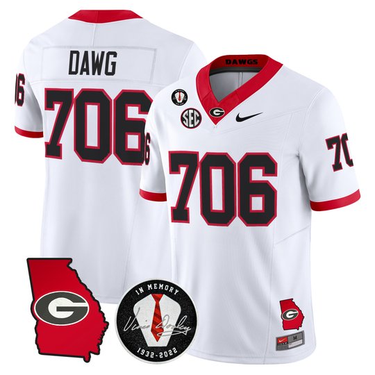 Men's Georgia Bulldogs Georgia Map & Vince Dooley Patch Vapor Limited Jersey - All Stitched