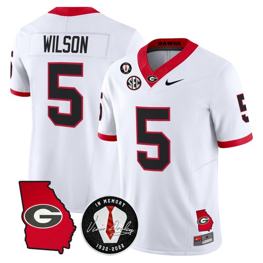 Men's Georgia Bulldogs Georgia Map & Vince Dooley Patch Vapor Limited Jersey - All Stitched