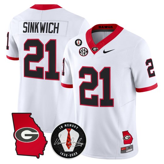 Men's Georgia Bulldogs Georgia Map & Vince Dooley Patch Vapor Limited Jersey - All Stitched