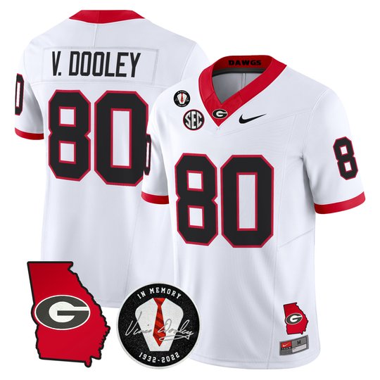 Men's Georgia Bulldogs Georgia Map & Vince Dooley Patch Vapor Limited Jersey - All Stitched