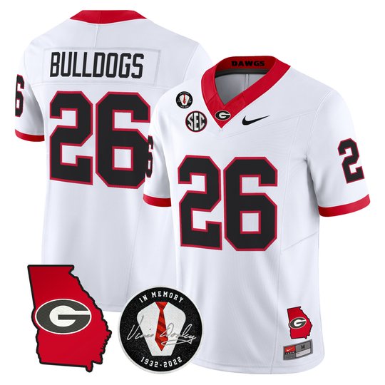 Men's Georgia Bulldogs Georgia Map & Vince Dooley Patch Vapor Limited Jersey - All Stitched