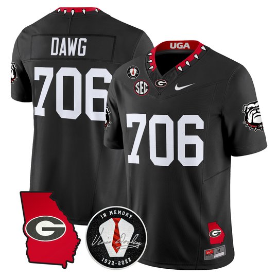 Men's Georgia Bulldogs Georgia Map & Vince Dooley Patch Vapor Limited Jersey - All Stitched