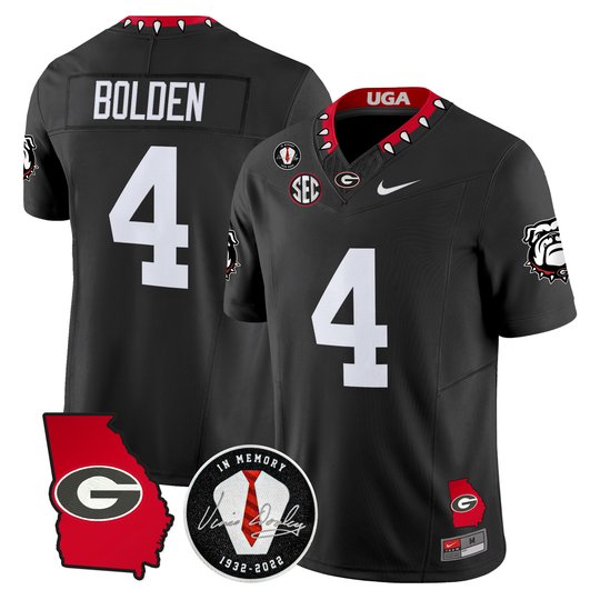 Men's Georgia Bulldogs Georgia Map & Vince Dooley Patch Vapor Limited Jersey - All Stitched
