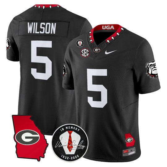 Men's Georgia Bulldogs Georgia Map & Vince Dooley Patch Vapor Limited Jersey - All Stitched